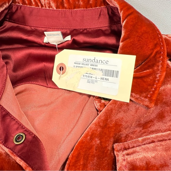 SUNDANCE Rocio Burnt Orange Red Velvet Silk Blend Pearl Snap Front Shirt Dress - Picture 12 of 16